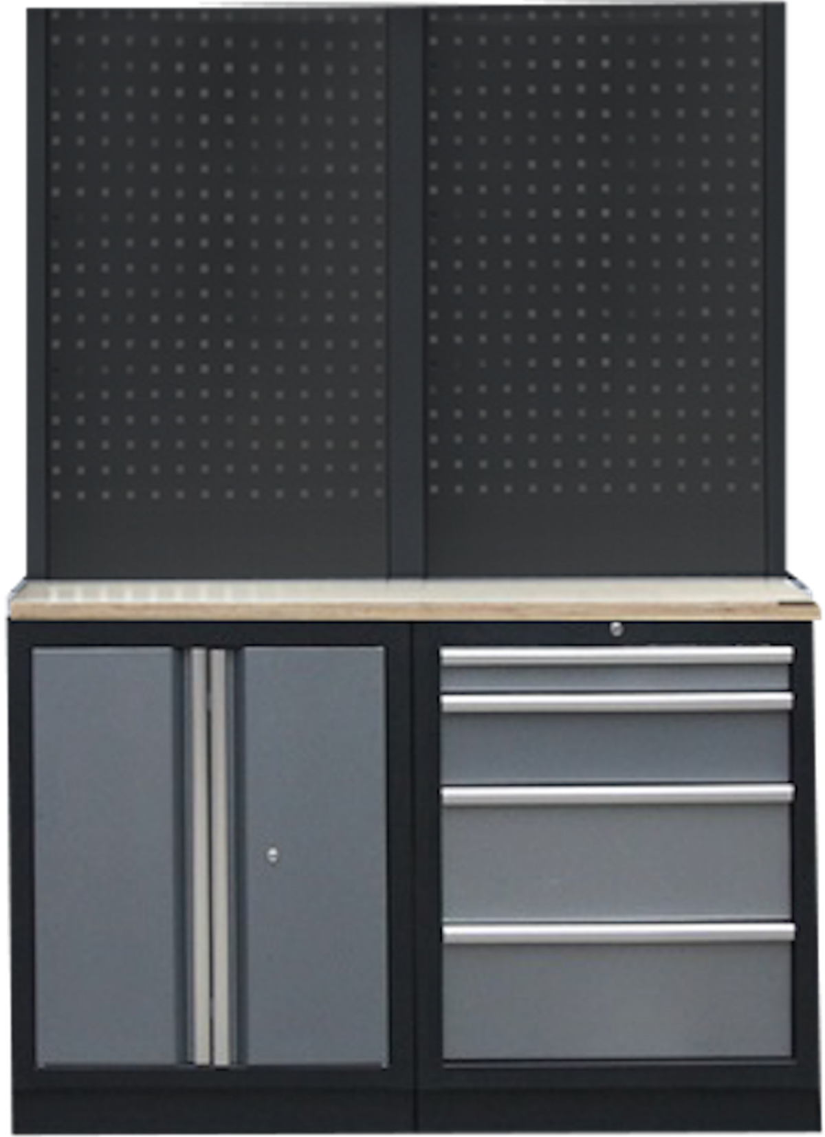 PROFESSIONEEL GARAGE WANDSYSTEEM 2 RUGPANELEN MET HOUTEN WERKBLAD