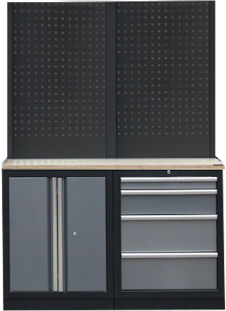 PROFESSIONEEL GARAGE WANDSYSTEEM 2 RUGPANELEN MET HOUTEN WERKBLAD