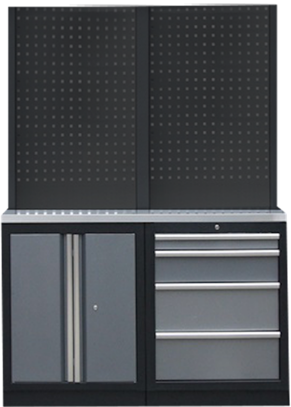 PROFESSIONEEL GARAGE WANDSYSTEEM 2 RUGPANELEN MET RVS WERKBLAD
