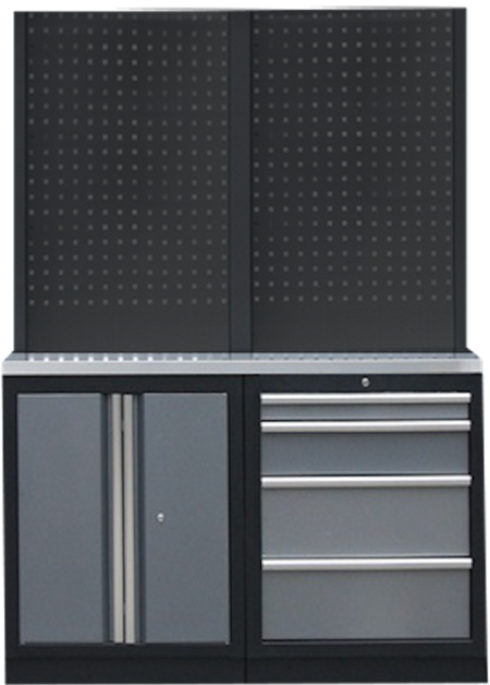 PROFESSIONEEL GARAGE WANDSYSTEEM 2 RUGPANELEN MET RVS WERKBLAD
