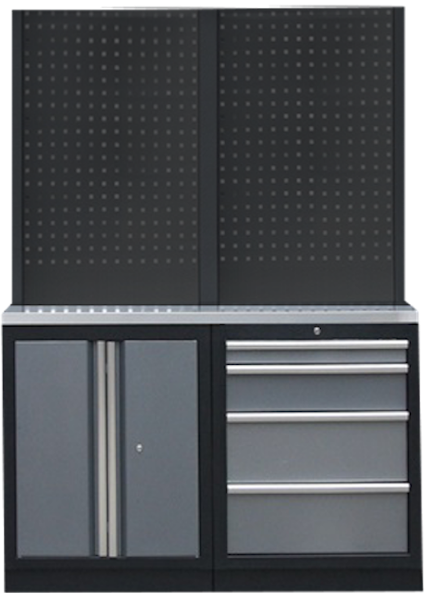 PROFESSIONEEL GARAGE WANDSYSTEEM 2 RUGPANELEN MET RVS WERKBLAD