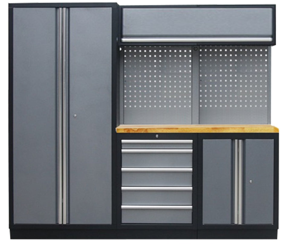 PROFESSIONEEL GARAGE WANDSYSTEEM 2 RUGPANELEN+BREDEKAST MET HOUTEN WERKBLAD