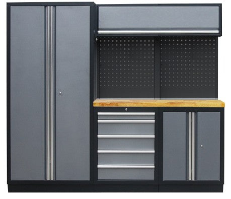 PROFESSIONEEL GARAGE WANDSYSTEEM 2 RUGPANELEN+BREDEKAST MET HOUTEN WERKBLAD