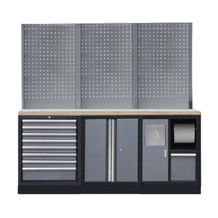 PROFESSIONEEL GARAGE WANDSYSTEEM 3 RUGPANELEN MET HOUTEN WERKBLAD