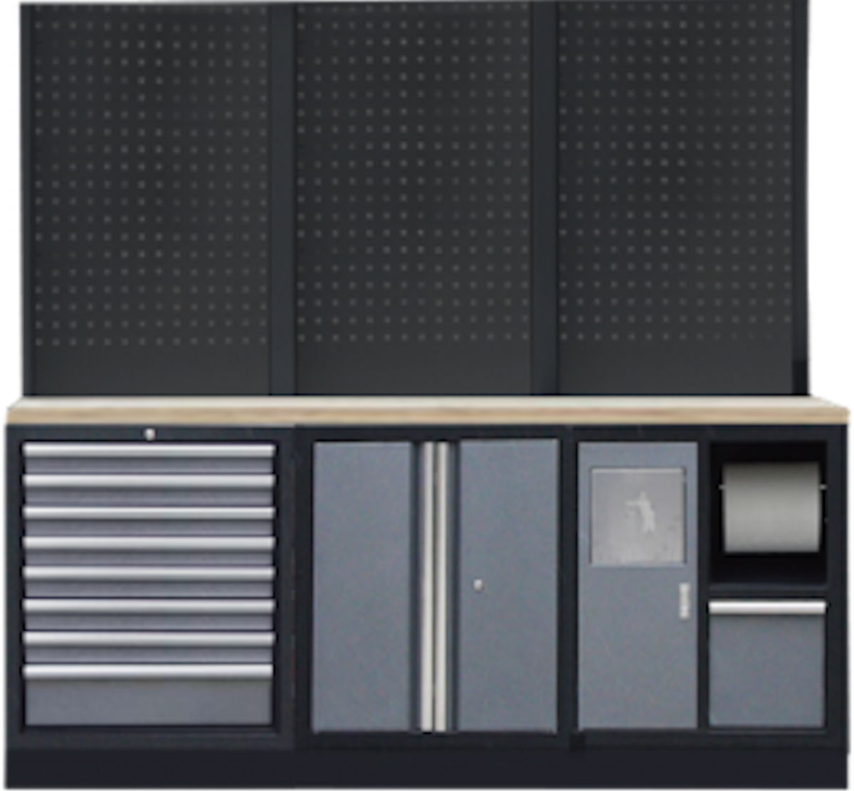 PROFESSIONEEL GARAGE WANDSYSTEEM 3 RUGPANELEN MET HOUTEN WERKBLAD