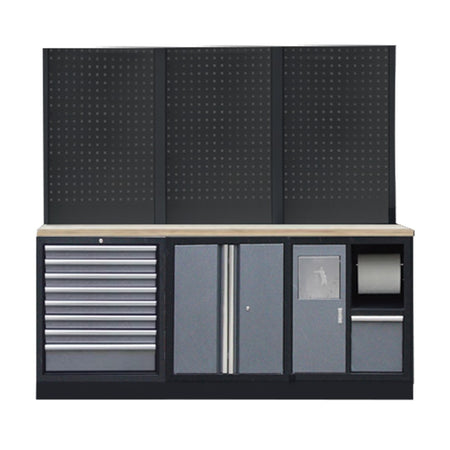 PROFESSIONEEL GARAGE WANDSYSTEEM 3 RUGPANELEN MET HOUTEN WERKBLAD