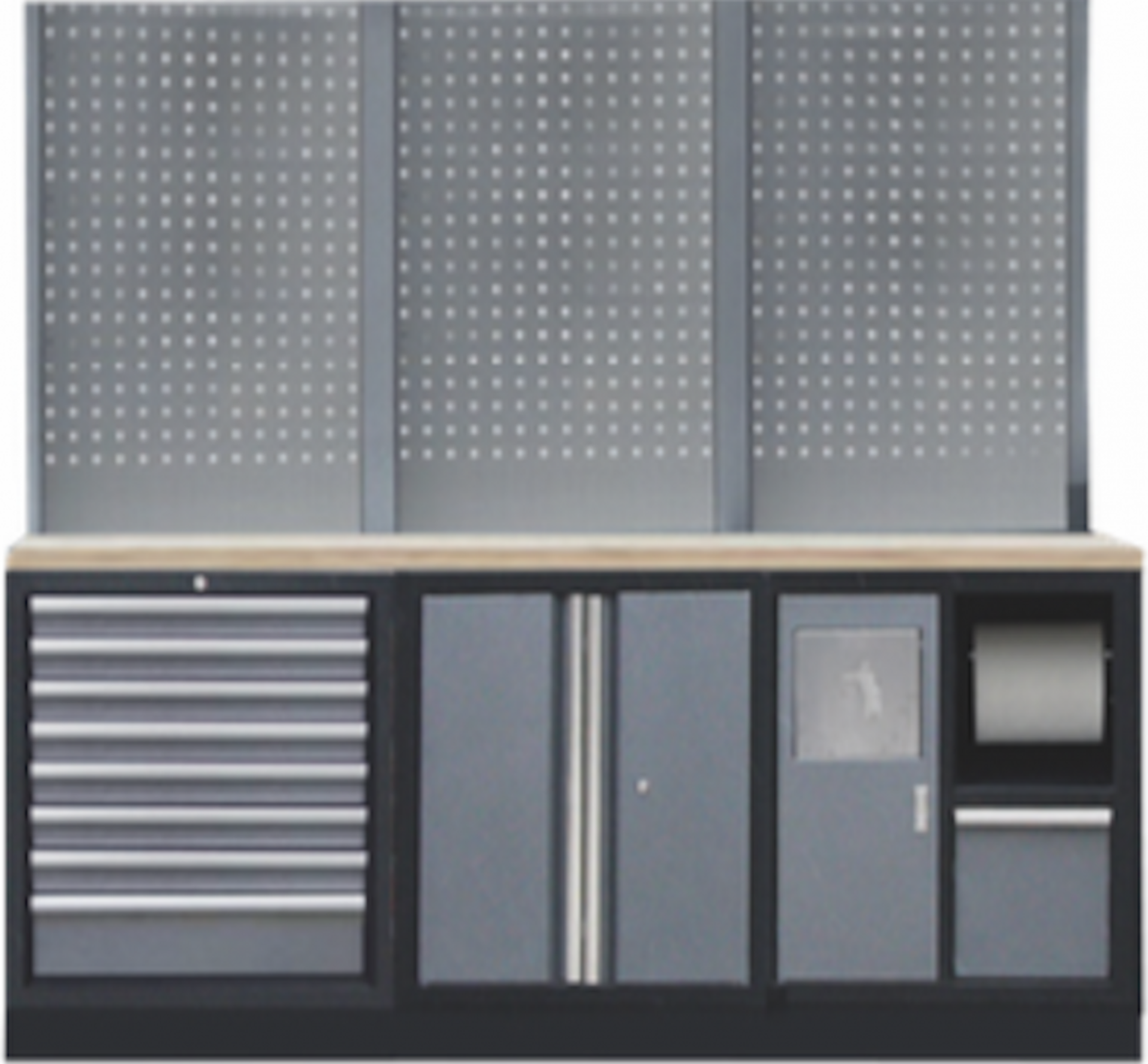 PROFESSIONEEL GARAGE WANDSYSTEEM 3 RUGPANELEN MET HOUTEN WERKBLAD
