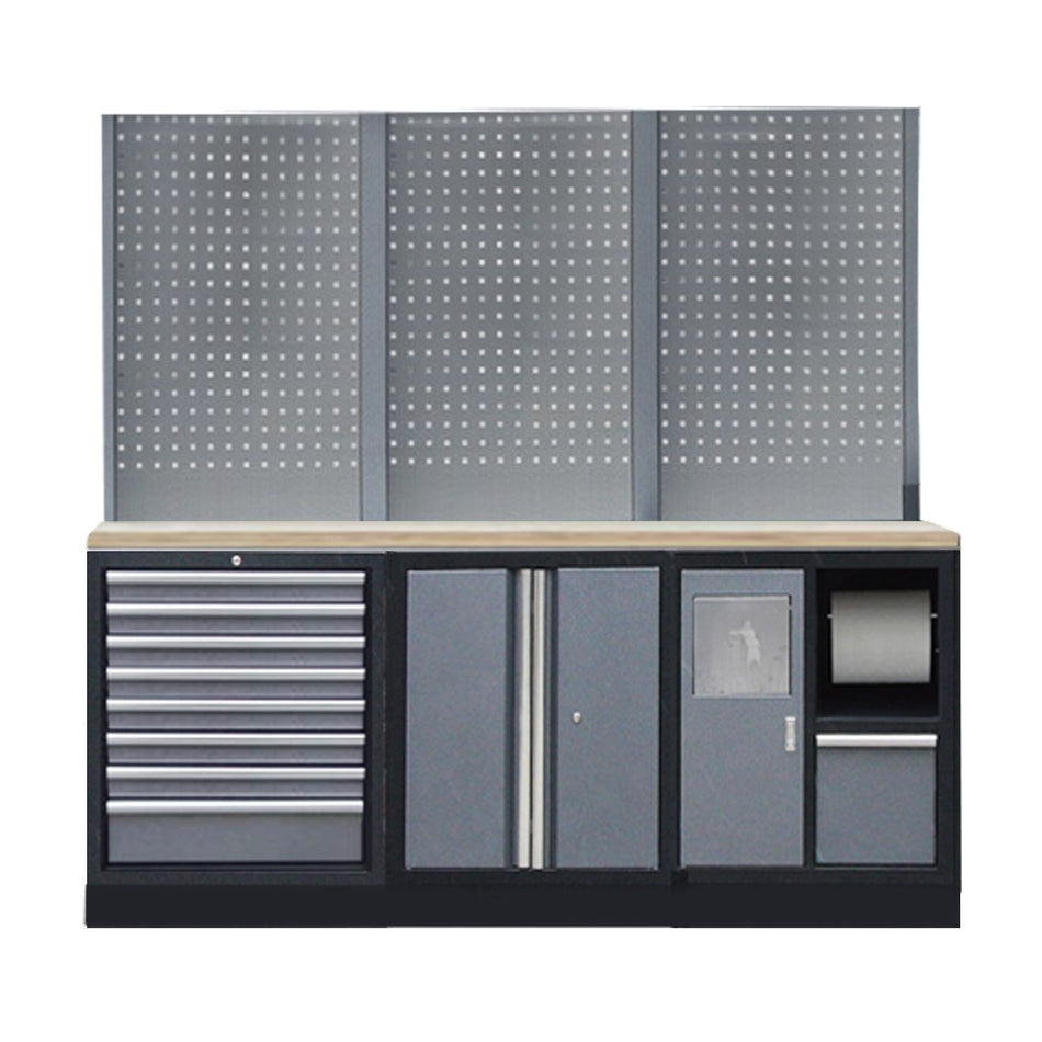 PROFESSIONEEL GARAGE WANDSYSTEEM 3 RUGPANELEN MET HOUTEN WERKBLAD