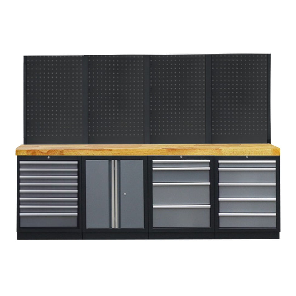 PROFESSIONEEL GARAGE WANDSYSTEEM 4 RUGPANELEN MET HOUTEN WERKBLAD