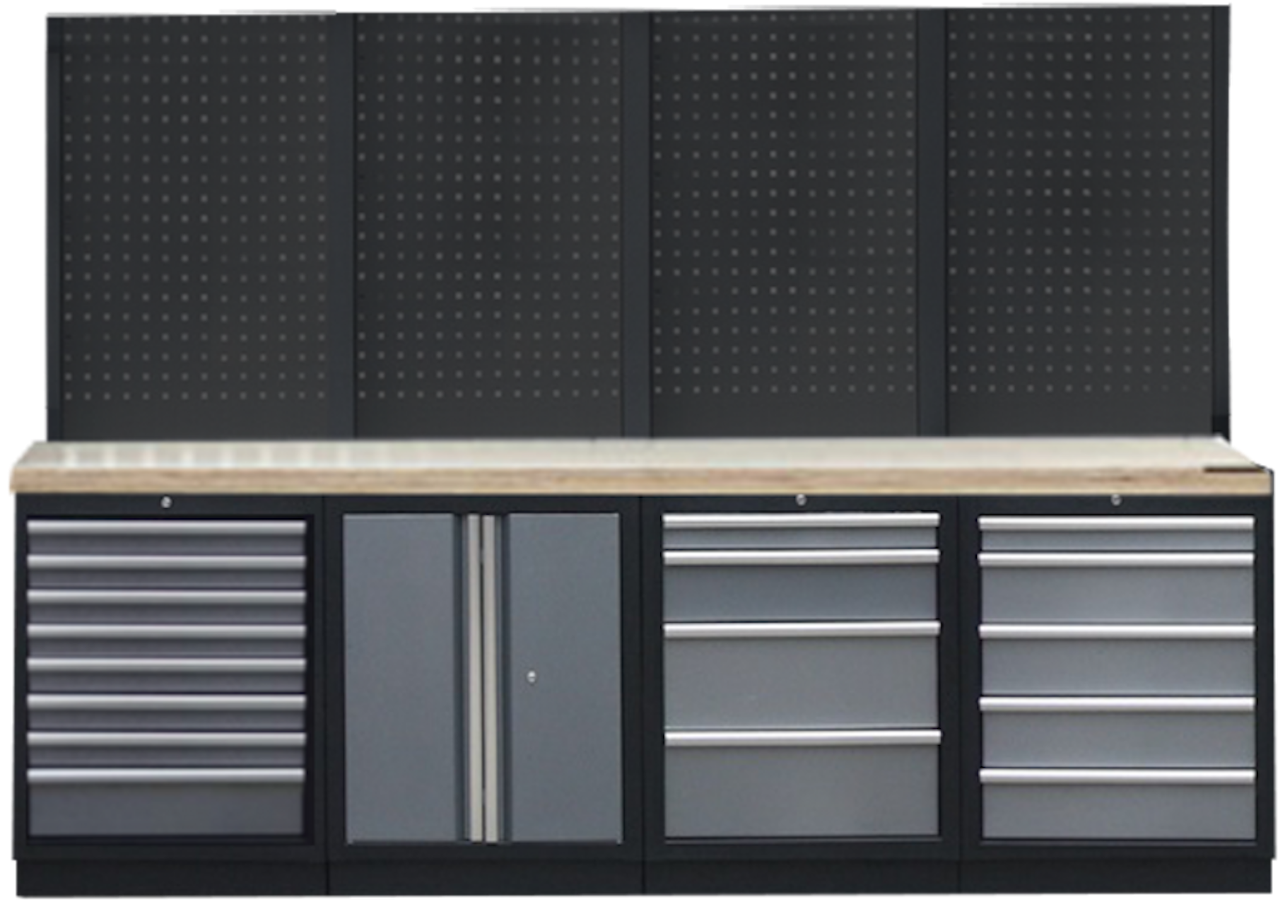 PROFESSIONEEL GARAGE WANDSYSTEEM 4 RUGPANELEN MET HOUTEN WERKBLAD