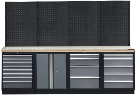 PROFESSIONEEL GARAGE WANDSYSTEEM 4 RUGPANELEN MET HOUTEN WERKBLAD