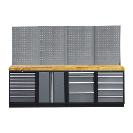 PROFESSIONEEL GARAGE WANDSYSTEEM 4 RUGPANELEN MET HOUTEN WERKBLAD