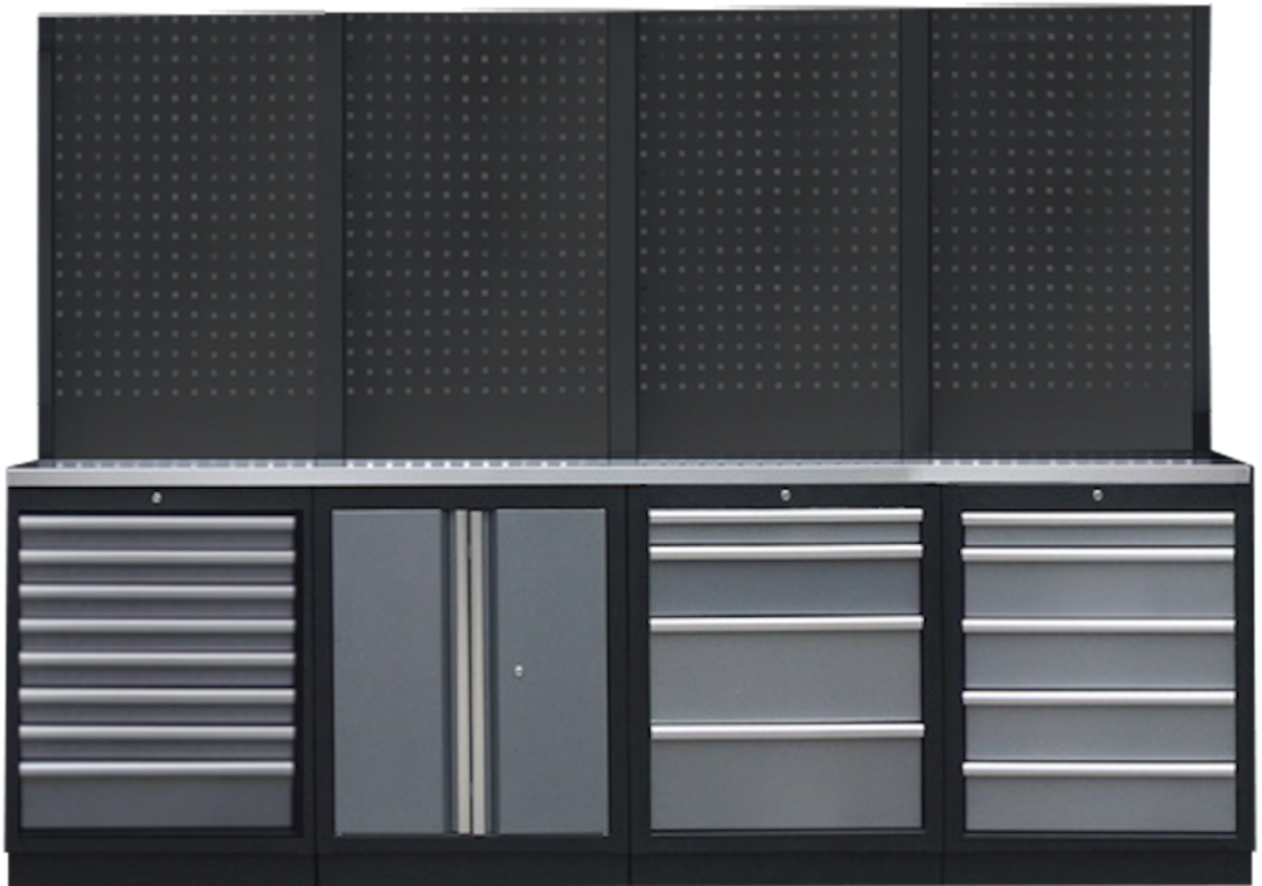 PROFESSIONEEL GARAGE WANDSYSTEEM 4 RUGPANELEN MET RVS WERKBLAD