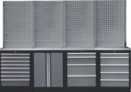 PROFESSIONEEL GARAGE WANDSYSTEEM 4 RUGPANELEN MET RVS WERKBLAD