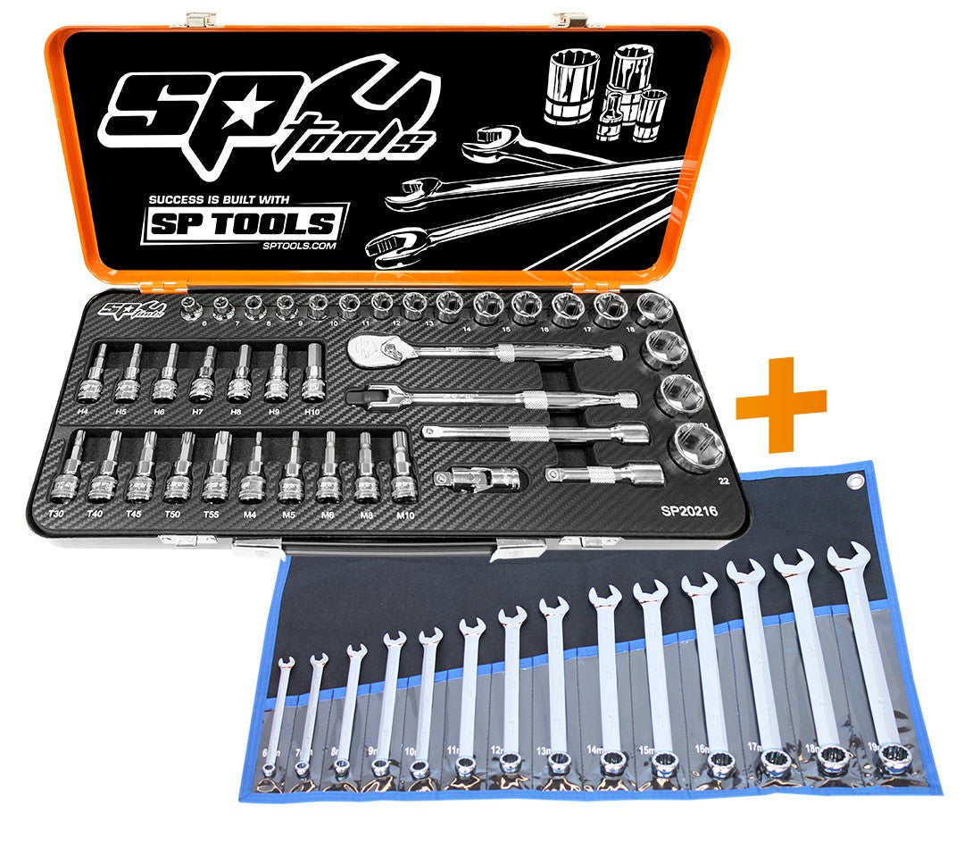 COMBI DEAL 3/8"DOPPENSET EN STEEKSLEUTELS