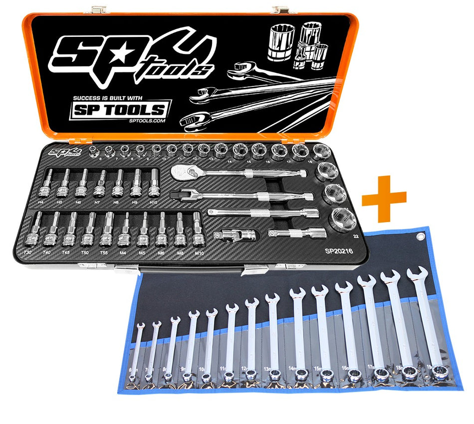 COMBI DEAL 3/8"DOPPENSET EN STEEKSLEUTELS
