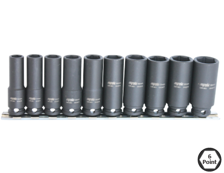 SLAGMOERDOPPENSET OP RAIL 3/8” 6-KANT 10 DELIG LANG
