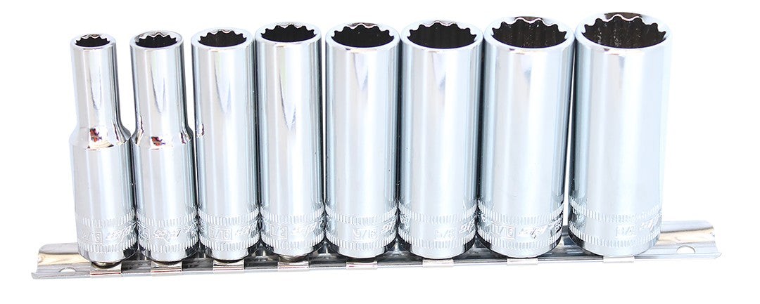 SOCKET RAIL 3/8DR DEEP 6PT 8PC SAE