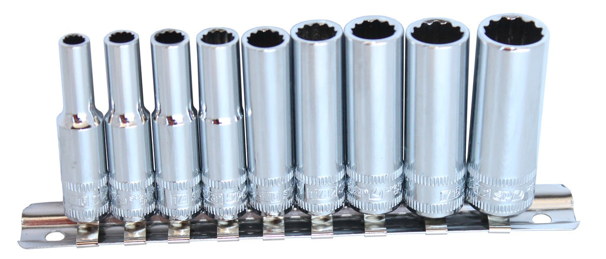 SP Tools doppenset op rail 1/4" 12-kant 9-delig SAE lang