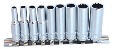 SP Tools doppenset op rail 1/4" 12-kant 9-delig SAE lang