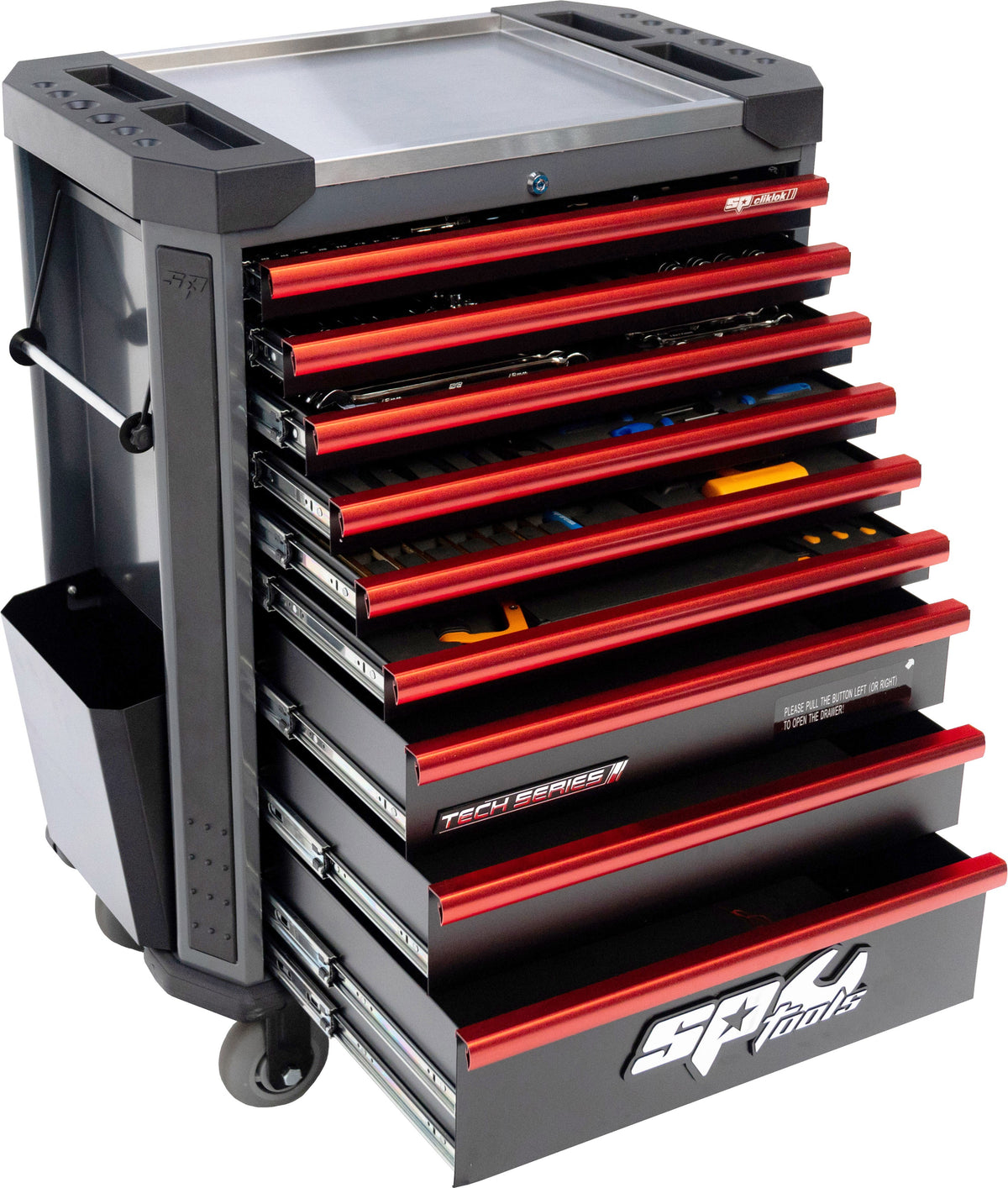 387 DELIGE TOOLKIT IN TECH SERIE GEREEDSCHAPSWAGEN MET 9 LADEN DIAMOND BLACK/ROOD