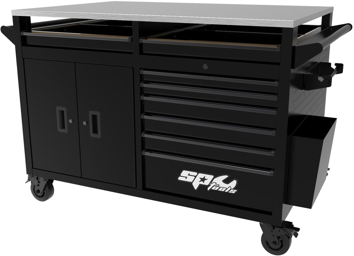 MULTIFUNCTIONELE GEREEDSCHAPSWAGEN ZWART USA SUMO MET RVS WERKBLAD