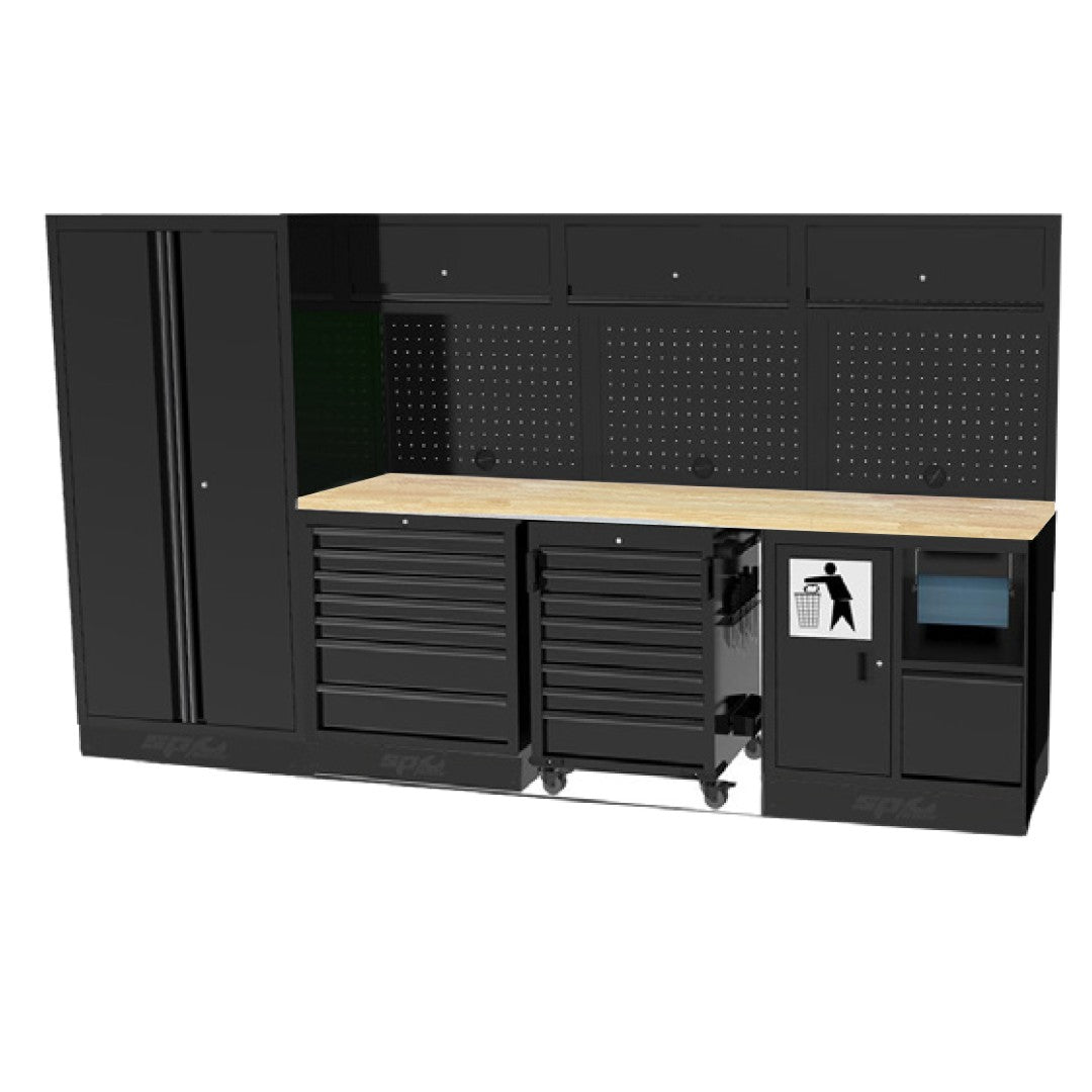 USA WORKSHOP SERIES MET HOUTEN WERKBLAD EN HOGE DUBBELE KAST