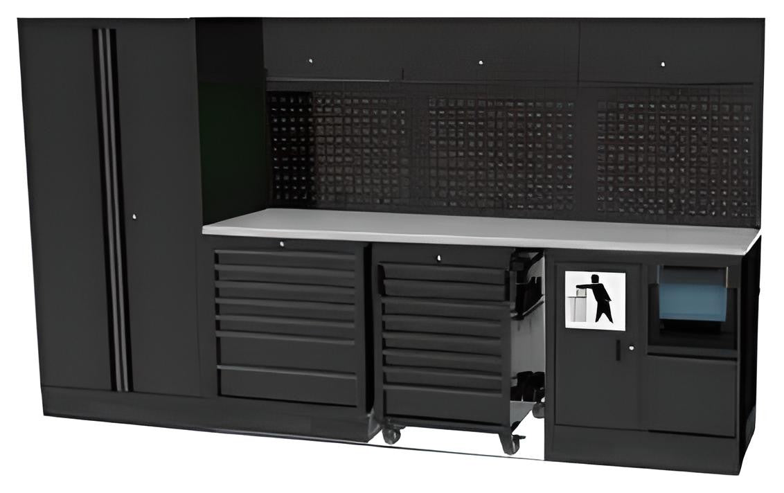 USA WORKSHOP SERIES MET RVS WERKBLAD EN HOGE DUBBELE KAST