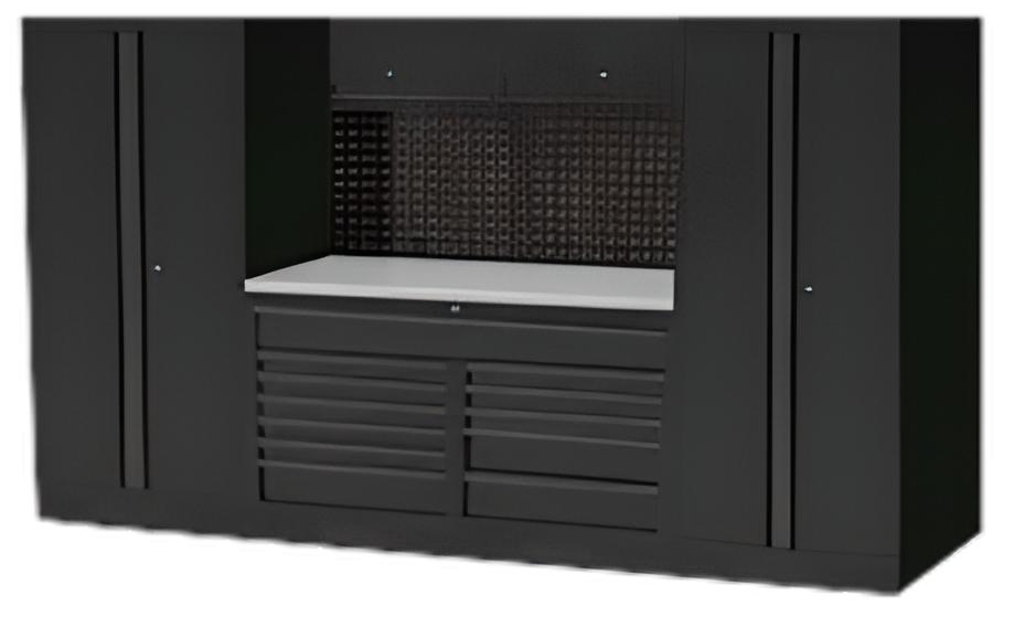 USA WORKSHOP SERIES MET RVS WERKBLAD MET TWEE HOGE KASTEN
