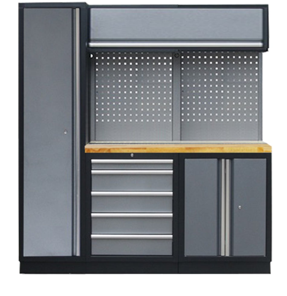 PROFESSIONEEL GARAGE WANDSYSTEEM 2 RUGPANELEN+KAST MET HOUTEN WERKBLAD